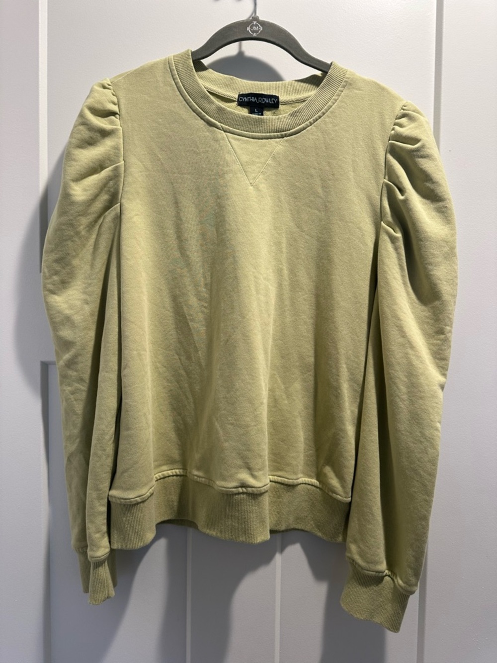 Cynthia Rowley Light Olive Puff-Sleeve Sweatshirt